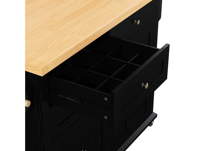 Îlot de cuisine à roulettes 107x45 cm plateau extensible mdf noir et naturel - Conforama D