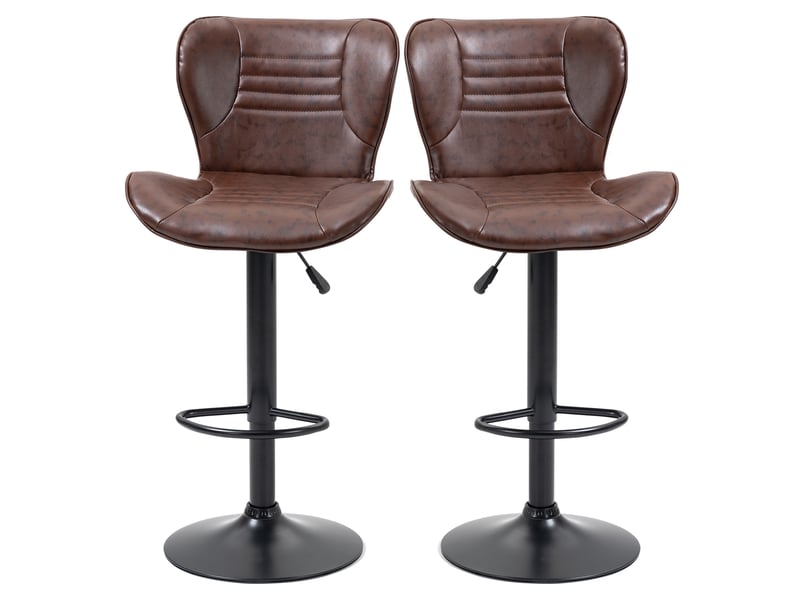  Ensemble de 2 tabourets de bar en similicuir, réglables en hauteur, pivotants, avec dossier et repose-pieds, 46,5 x 54 x 88-108 cm, marron  - Conforama B