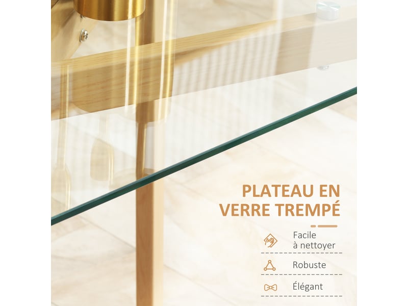  Table à manger 4 personnes en verre trempé et acier 120 x 60 x 76 cm  - Conforama E
