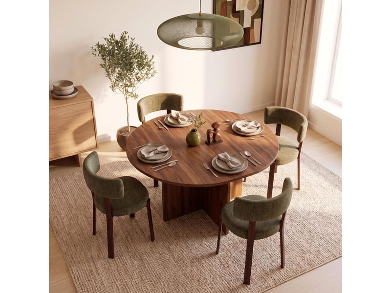  Table à manger ronde extensible 110150cm en mdf finition noyer zelie ZELIE - Conforama B