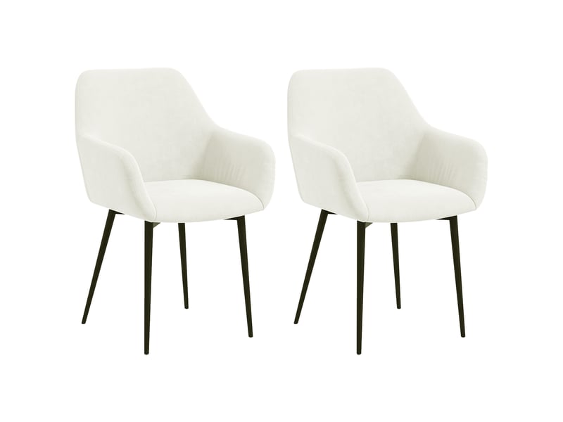  Lot de 2 chaises de salle à manger nordiques rembourrées avec accoudoirs courbés en tissu effet velours crème dimensions 54x57x80 cm  - Conforama A