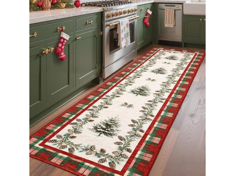 Tapis de noël à carreaux rouges, à poils courts (0,5 cm d'épaisseur),pour les chambres d'enfants,les chambres à coucher et les salons,60 x 180 cm SZPB770249JJZJ - Conforama E