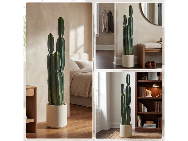  Cactus artificiel 111 cm, grand réalisme, plante artificielle en pot, pour maison et bureau, sans entretien, vert  - Conforama R