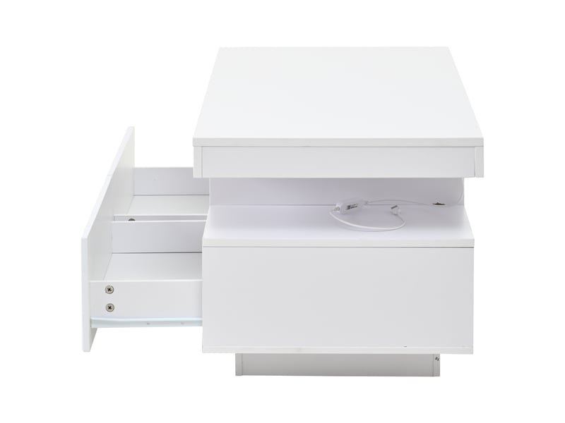  Table basse avec 2 tiroirs, niche ouverte et led pour salon 100×50×45 cm en panneaux de particules blanc  - Conforama D