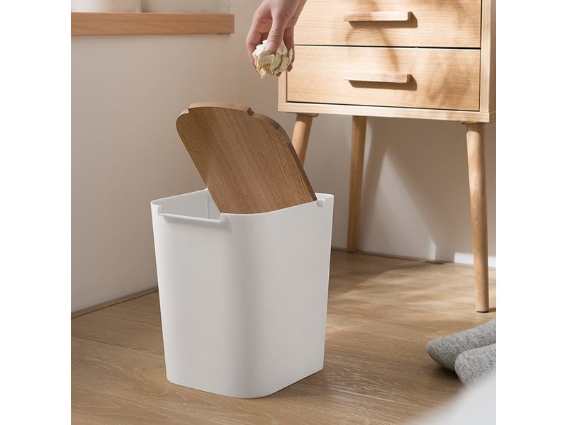 Poubelle à couvercle bambou 5l unique convient pour la cuisine, les toilettes - Conforama D
