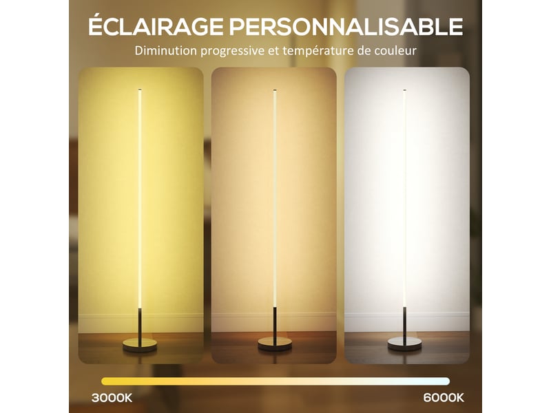  Lampadaire led dimmable argent ø20 x h150 cm avec télécommande et interrupteur au pied pour salon  - Conforama D