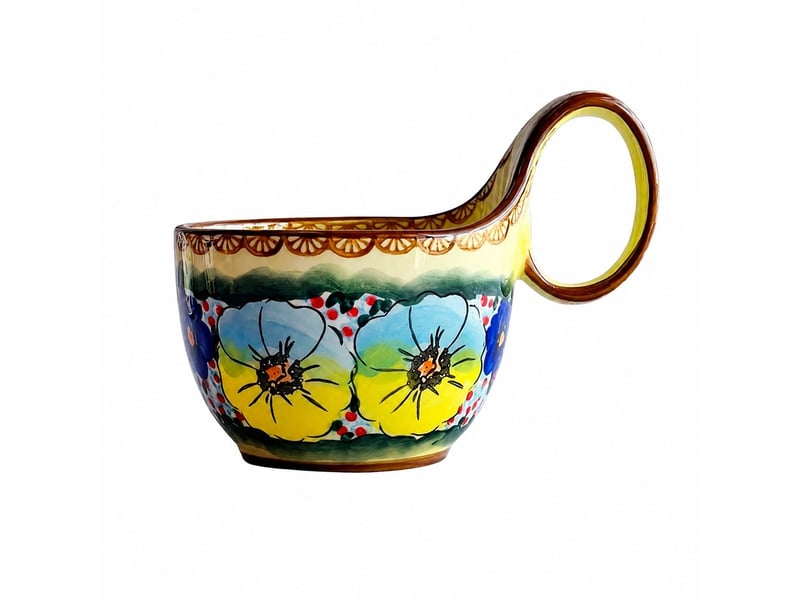  Mug et cuillère en céramique, anse galbée, soleil du matin, 450 ml  - Conforama A