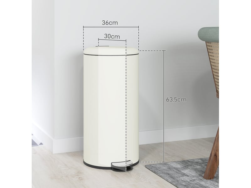  Poubelle à pédale 30 l 36x30x63,5 cm couvercle silencieux métal ivoire  - Conforama E