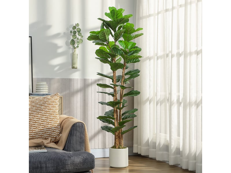  Plante artificielle intérieure 180 cm figuier lyre arbre artificiel avec pot en plastique et tronc en bois massif, vert  - Conforama D