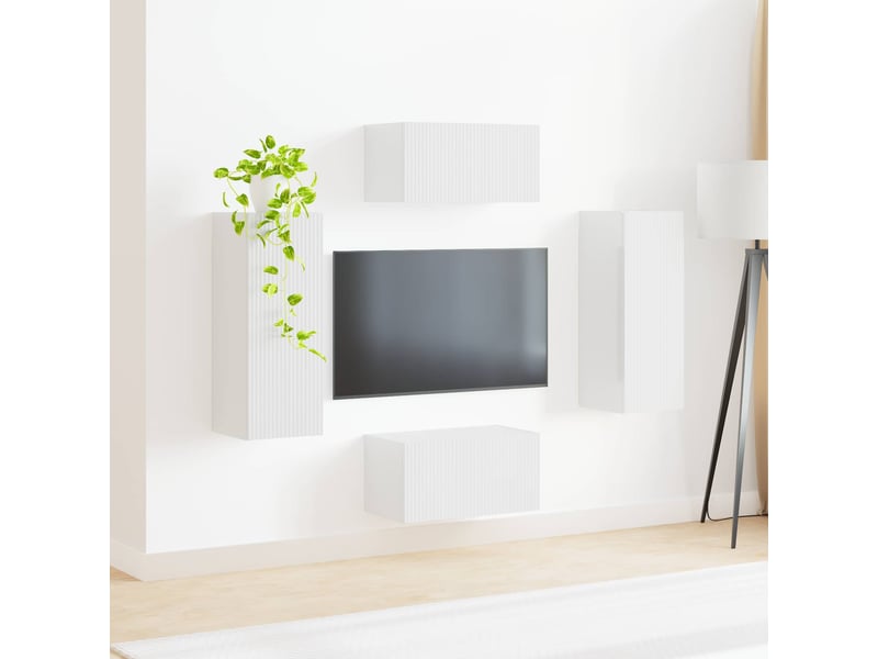  Ensemble meuble tv - banc tv - meuble de rangement 2 pcs blanc brillant bois d'ingénierie  - Conforama D
