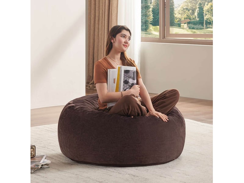  Pouf poire convertible 90 x 90 cm marron en mousse, pliable et compact pour un coin lecture confortable  - Conforama E