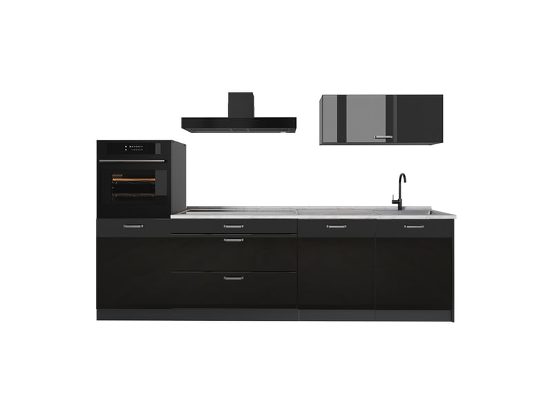 Vicco cuisine, noir haute brillanceanthracite, 280cm plan de travail marbre - Conforama A