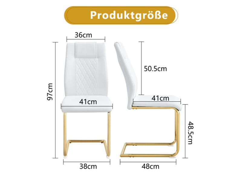 Chaises scandinaves blanches pu - lot de 4, dossier filet, pieds dorés en métal, patins antidérapants - design chic - Conforama C