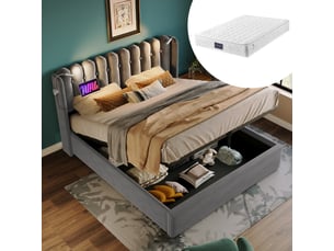 Lit coffre 160x200 cm <strong>MEULVA</strong>  <strong></strong> coloris gris