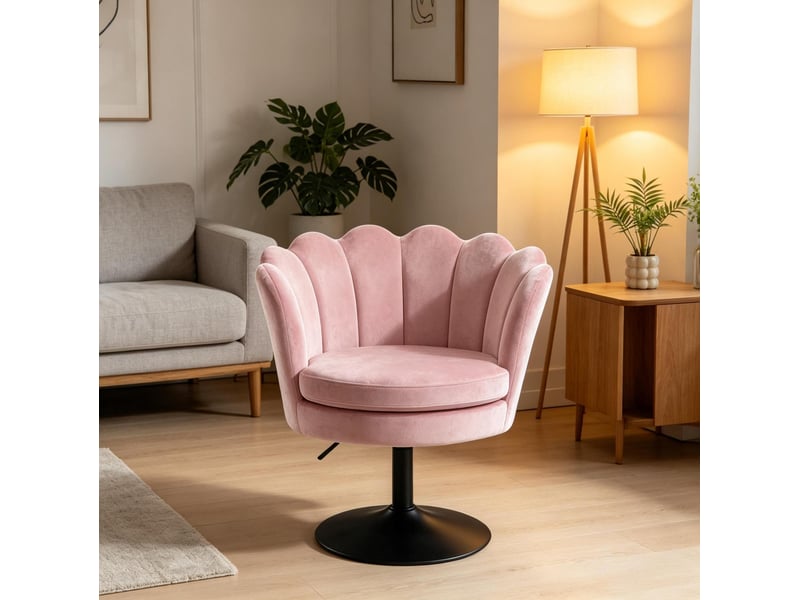 Fauteuil pivotant réglable en hauteur avec accoudoirs pour maquillage et bureau, en velours rose, 61,5 × 71-83 × 65 cm - Conforama C