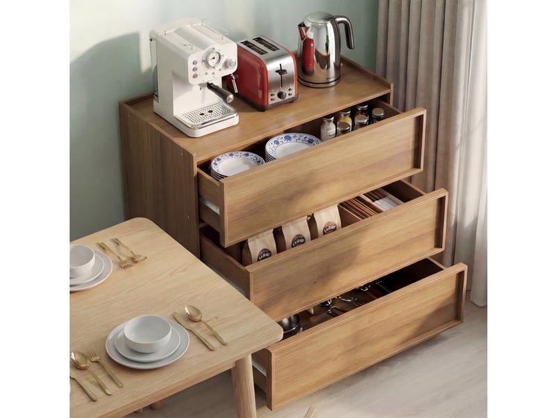  Commode à 3 tiroirs, 78 x 48 x 80 cm, design minimaliste sans poignées, glissières métalliques, coloris chêne  - Conforama D