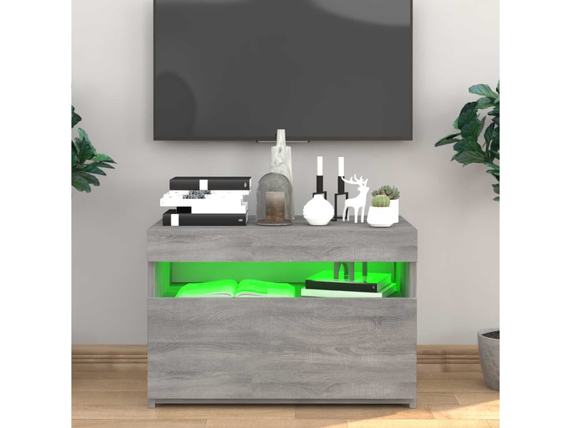  Meuble tv - banc tv - meuble de rangement avec lumières led sonoma gris 60x35x40 cm  - Conforama C