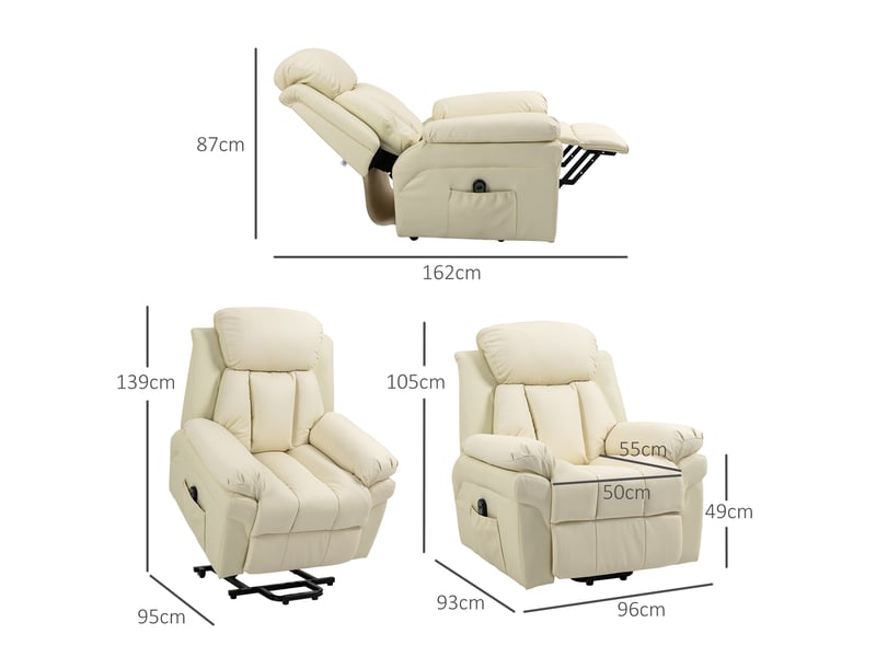  Fauteuil de relaxation électrique fauteuil releveur inclinable avec repose-pied ajustable revêtement synthétique crème  - Conforama E