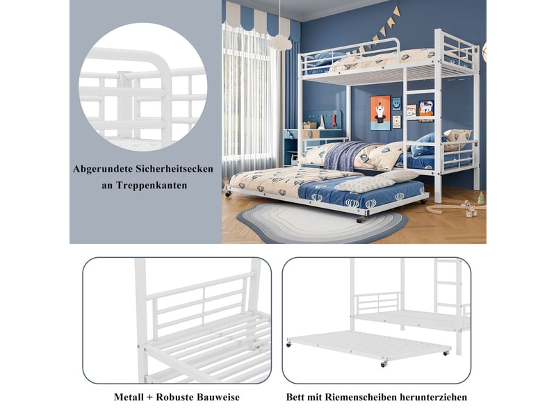  Lit superposé - 90x200cm - avec lit gigogne - lit superposé enfant - métal blanc 3 couchages sécurité en747  - Conforama E