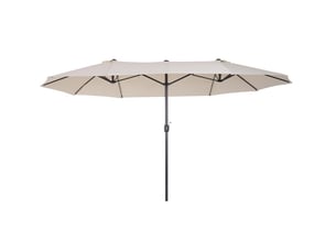 Parasol double xxl beige avec manivelle, ovale, aération intégrée, structure en métal, 455 x 265 x 238 cm