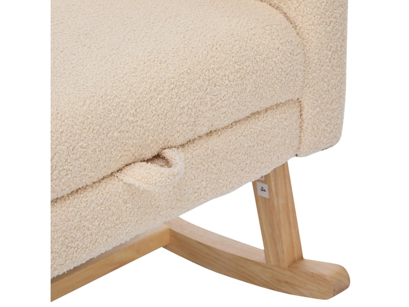  Fauteuil à bascule 132 x 50 x 99 cm beige en tissu bouclé, repose-pieds coulissant et poche latérale  - Conforama E