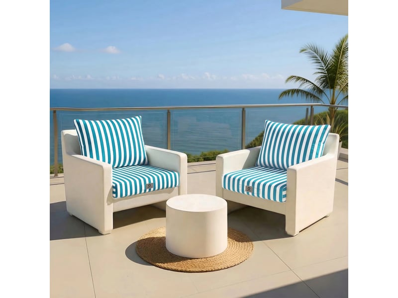  Ensemble coussins salon jardin 50x60 rayure turquoise - premium 270g (assise + dossier) FR12 - Conforama A