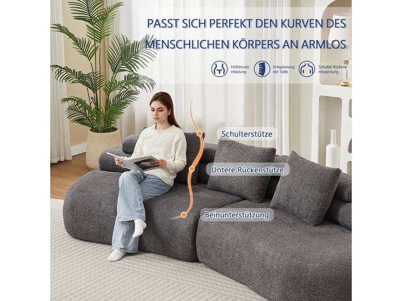  Canapé modulaire 3 places incurvé sans accoudoirs - lpospi - modules libres en chenille - gris anthracite  - Conforama E