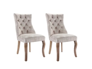 Lot de 2 chaises de salle à manger en velours beige clair, dossier haut capitonné, assise 51 cm, structure stable