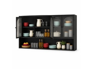 Armoire murale avec 4 portes en verre gris, rangement suspendu pour cuisine et salon, métal noir, 120×23×70 cm