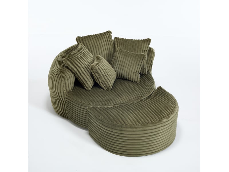  Fauteuil relax 168x123x63 cm avec repose-pieds en velours côtelé vert  - Conforama A