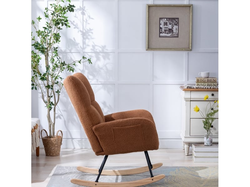  Fauteuil à bascule modenvie en tissu teddy marron avec poche 65 x 77 x 90 cm  - Conforama E