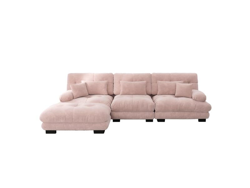 Canapé d'angle, canapé convertible – en velours tricoté, avec pouf, rose, style cloud - Conforama D
