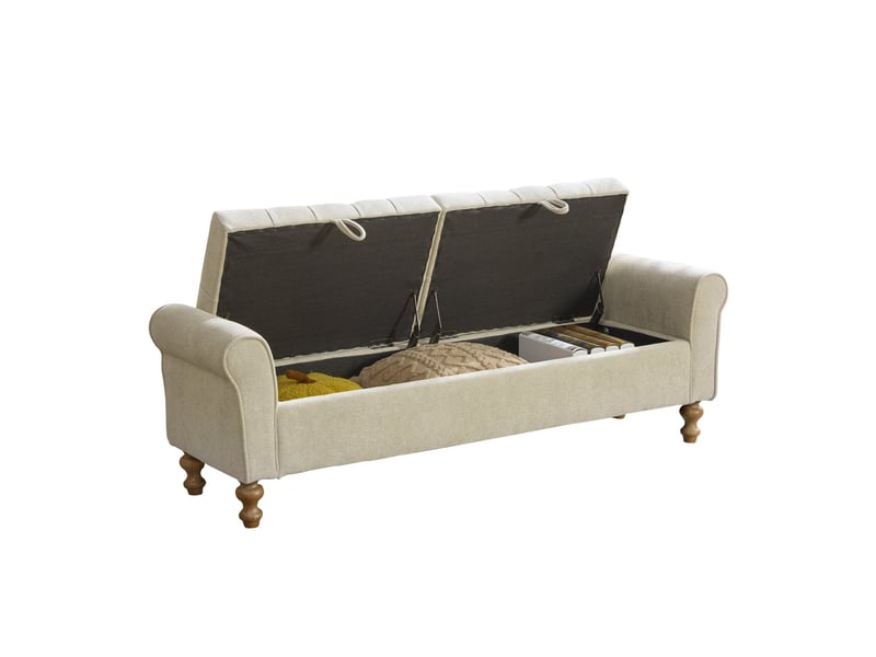  Banc coffre 156x41x51 cm, 2 couvercles, rangement, design moderne, structure robuste, tissu bouclette, couleur kaki  - Conforama A
