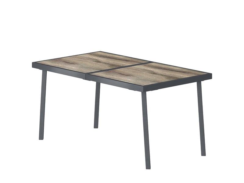  Table de jardin rectangulaire pour 6 personnes avec plateau effet bois, en acier et pspc, 145 x 85 x 72 cm, grise  - Conforama B