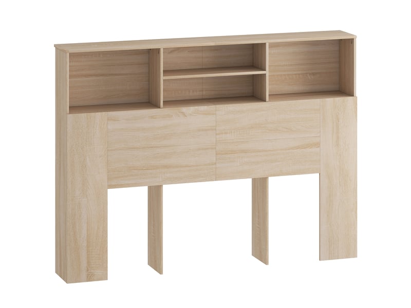  Tête de lit sur pied avec rangements, accessoire de lit 4 compartiments ouverts, 140 x 19 x 103,5 cm, effet bois naturel  - Conforama B