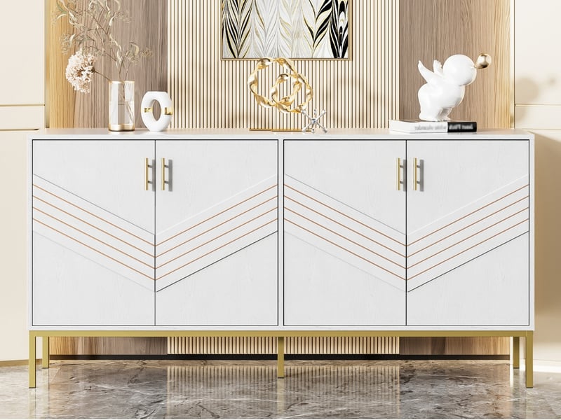  Buffet à 4 portes, 160 x 40 x 80.5 cm, vaisselier, armoire de cuisine avec étagères réglables en hauteur, blanc  - Conforama B