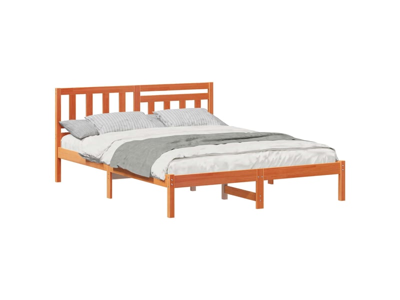 Lit double- lit adulte - cadre de lit avec tête de lit brun 140 x 200 cm pin massif - Conforama A