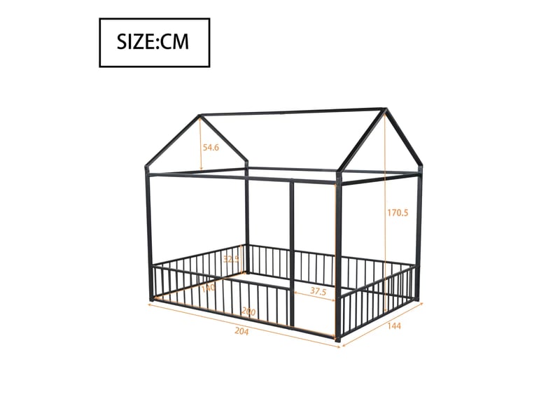  Lit superposé enfant 2 couchages 90x200 cm, angles arrondis, barrières de sécurité, pieds surélevés, métal noir Radiant Stride - Conforama C