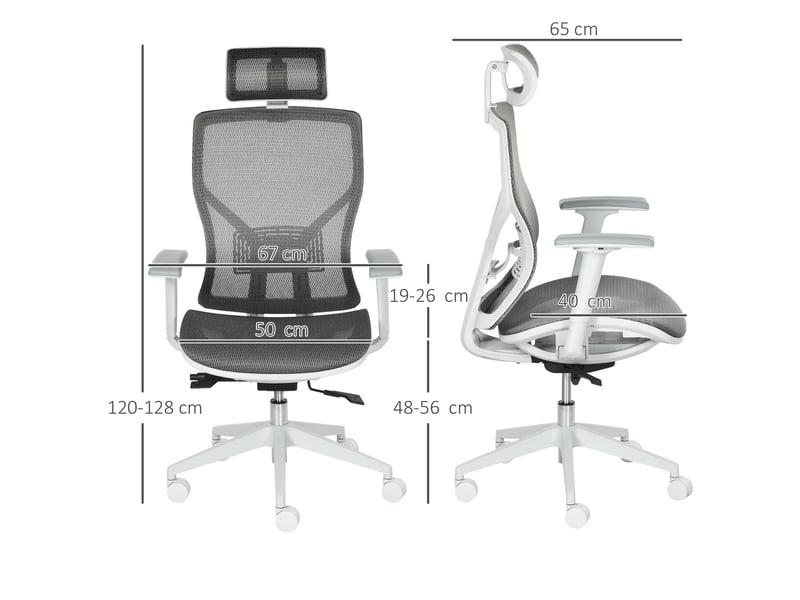 Chaise gaming pivotante, appui-tête, lombaire, accoudoirs 3d, roulettes 360°, mesh, grise, 67x65x120-128 cm.  - Conforama E