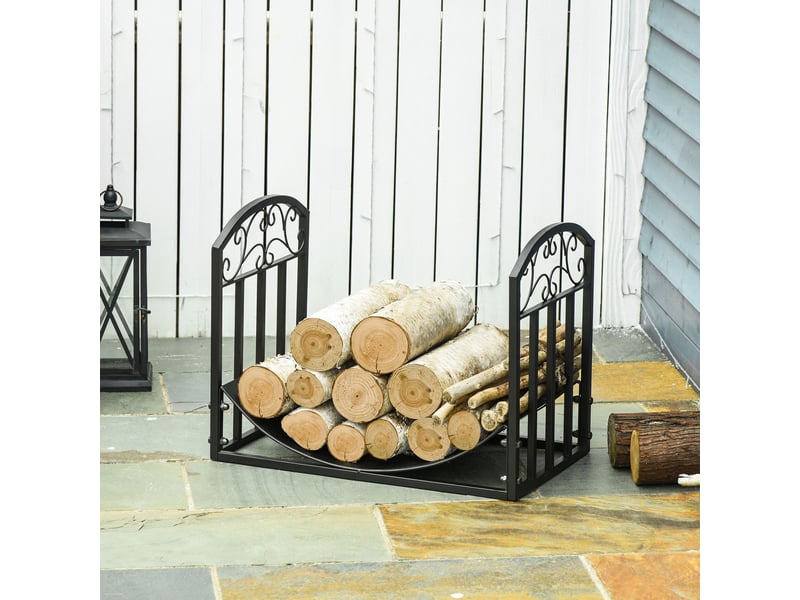  Porte-bûches en métal noir, support surélevé 60 kg pour cheminée, terrasse et jardin  - Conforama C