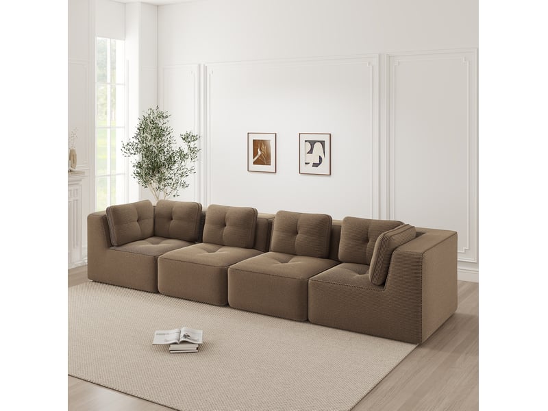 Canapé modulaire 4 places en velours côtelé marron 386x104x69 cm - Conforama D