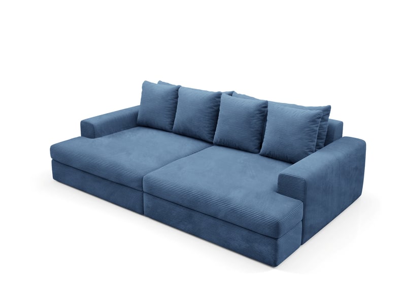  Canapé droit 4 places confort assise profonde en velours côtelé caldo bleu  - Conforama D
