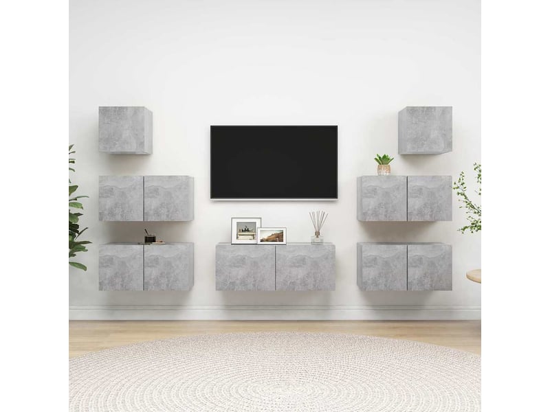  Ensemble de meubles tv - banc tv - meuble de rangement 7 pcs gris béton bois d'ingénierie  - Conforama B