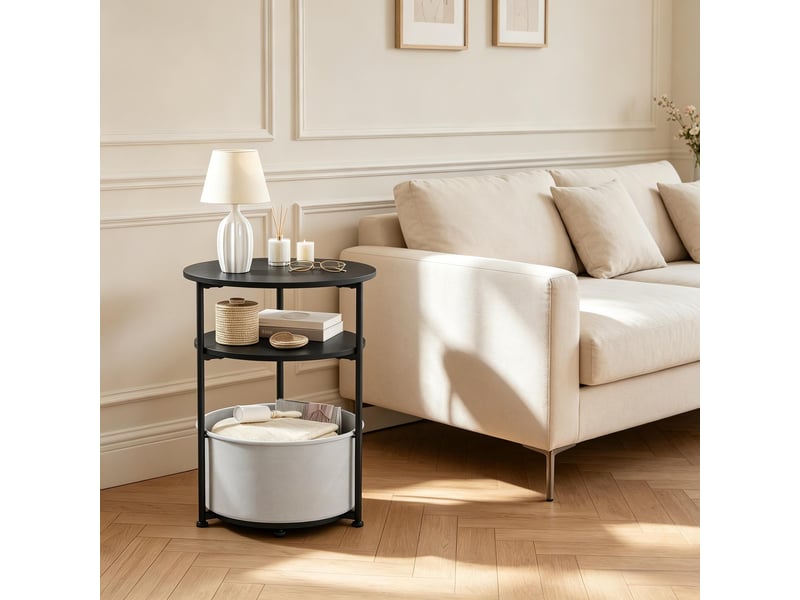  Table basse - table d'appoint élégante pour le salon, table d'appoint pour la chambre, table de chevet ronde moderne, noir  - Conforama W