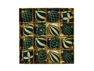 Lot de 16 boules de noël velours vert foncé, 8cm – paillettes dorées, décoration pour sapin et fêtes