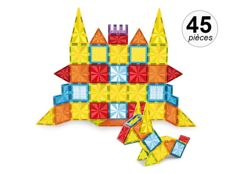  Jeu de construction magnétique - 45 pièces - tuiles colorées - matériaux ultra résistants - s GTK311 - Conforama A