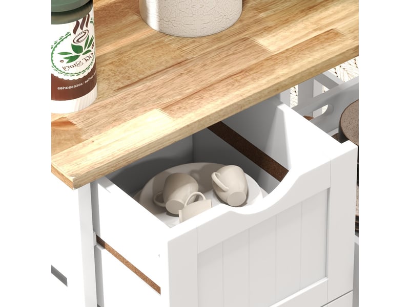  Chariot desserte de cuisine à roulettes plan de travail en bois 3 tiroirs + 1 plateau amovible blanc 67 x 37 x 85,5 cm  - Conforama W