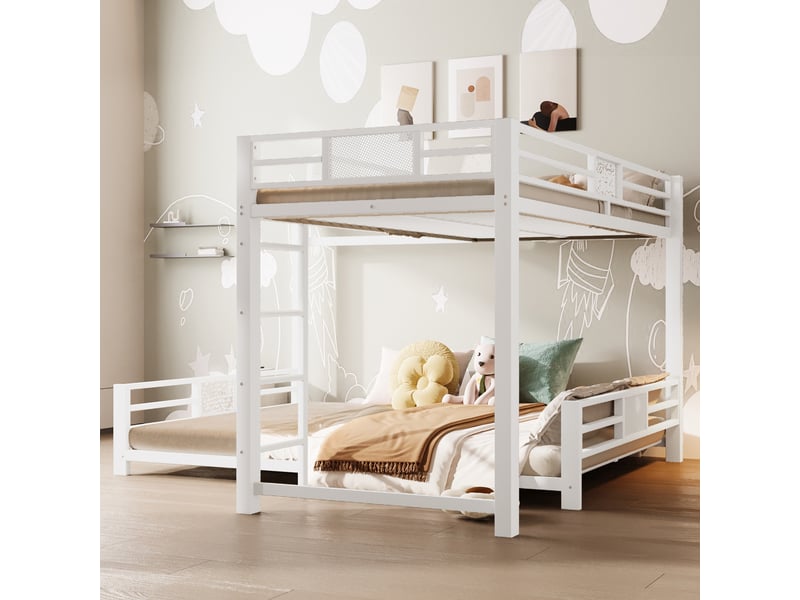  Lit superposé lit enfant en métal en l 90x200 cm au-dessus de 140x200, lit 2 personnes, blanc  - Conforama D