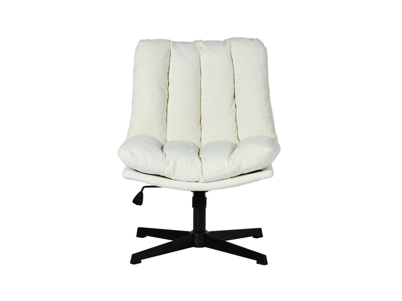 Fauteuil salon pivotant sur 360°, réglable en hauteur, sans accoudoirs, en tissu chenille, beige - Conforama A