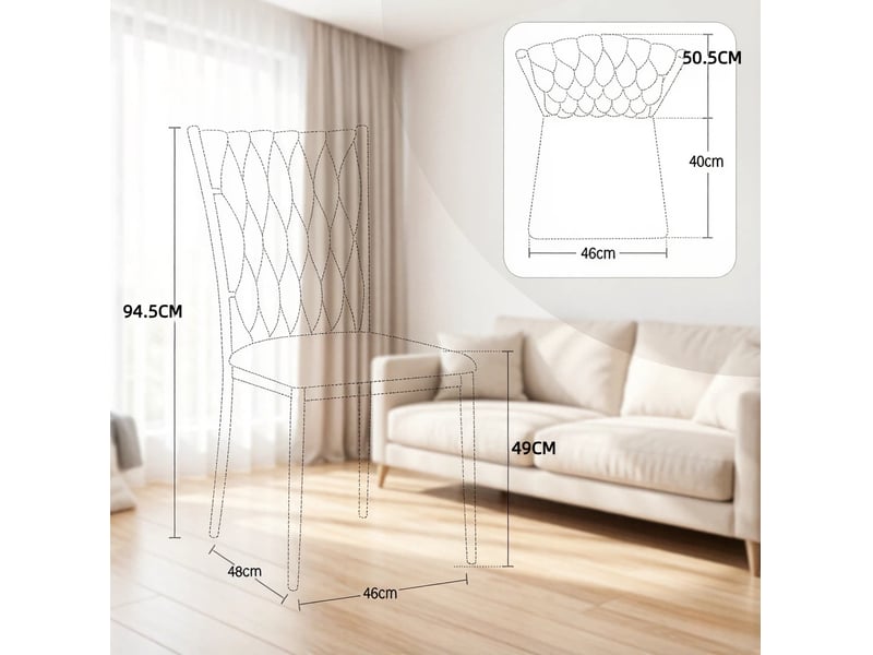  Lot de 2 chaises de salle à manger en velours gris foncé et métal doré, dossier haut  - Conforama E